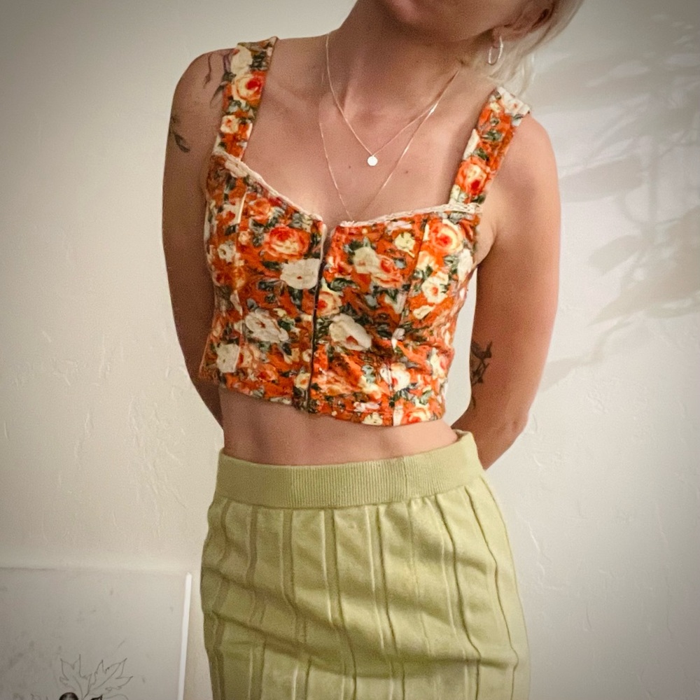 Sexy orange floral crop top